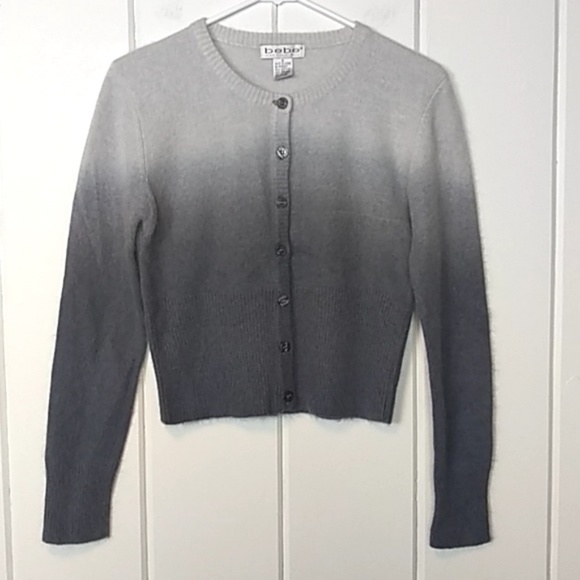 bebe Sweaters - Bebe Ombre Gray Angora Button Up Cardigan S